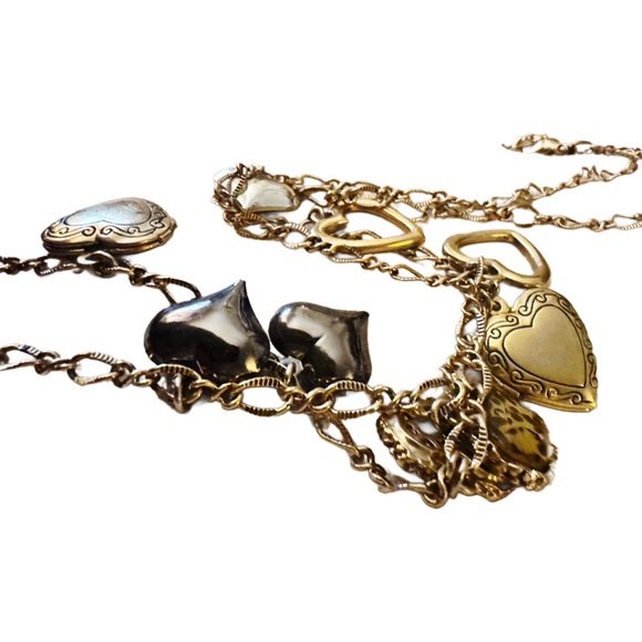 VTG - 90s Betsey Johnson - Hearts and Lockets Gold Tone Necklace - Picture 11 of 13